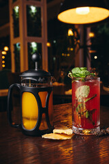 Different beautiful cocktails in warm colors 