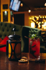 Different beautiful cocktails in warm colors 