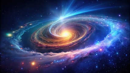 Obraz premium Cosmic Swirl A Celestial Tapestry of Radiant Nebulae and Glowing Stars in a Dynamic Spiral Galaxy