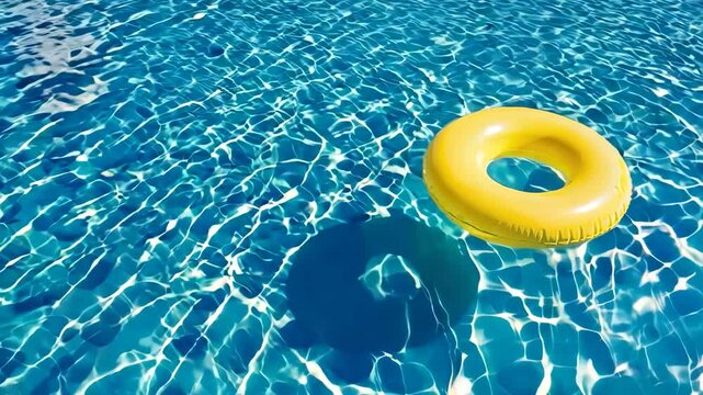 Yellow Inflatable Ring Floating in Blue Pool