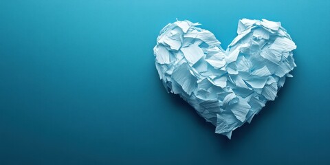 Obraz premium Heart made of crumpled paper on a blue background symbolizes creativity and love for art