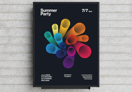 Summer Party Poster with Rainbow Color Tubes