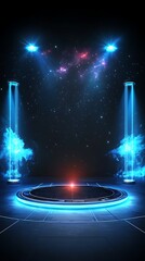 Futuristic Stage with Neon Lights, and Glow.
