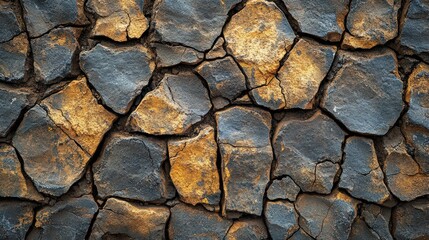 Fototapeta premium Weathered stone wall showcasing texture and natural golden and gray hues