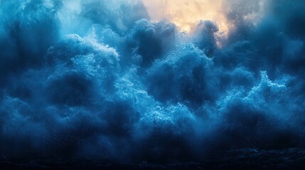 Obraz premium Dramatic ocean storm with turbulent waves and sunlight breaking through dark clouds