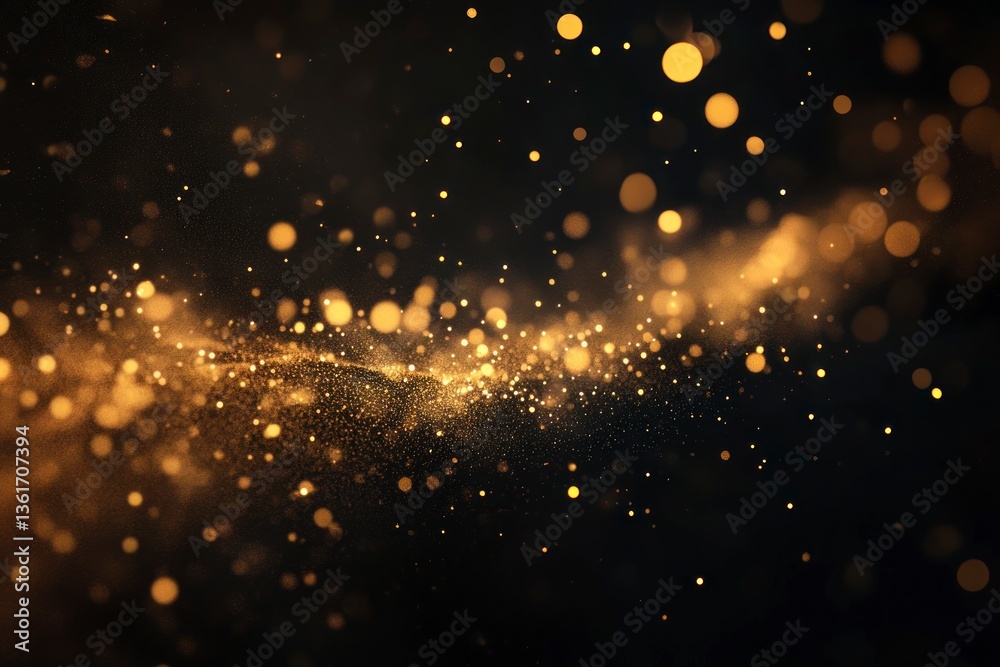 Wall mural golden bokeh lights sparkle on dark background creating festive atmosphere