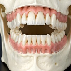 Obraz premium Close-up view of human teeth and gums in a realistic anatomical 3D model