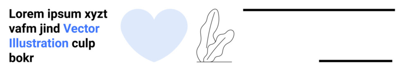 Blue heart icon, outlined cactus on white layout with placeholder text. Ideal for health, wellness, simplicity, self-care, minimalism, creative projects, simple landing page