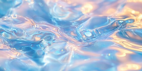 Fototapeta premium Shimmering blue and pink water droplets create a captivating, dreamlike surface. Light reflects, producing a beautiful, ethereal glow