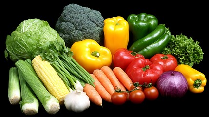 Colorful fresh vegetables on black background.