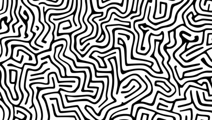 Black and white line art pattern with maze-like shapes, designed for print-on-demand products like t-shirts or canvas prints.