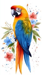 Fototapeta premium Strikingly colorful parrot isolated on white background displaying bright feathers and unique characteristics of nature