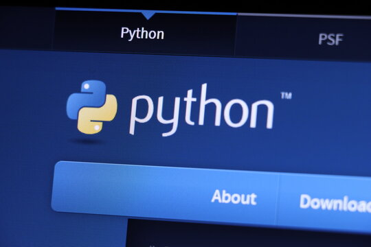 Blue python logo displayed on dark background with navigation tabs