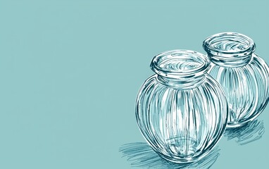 Two delicate glass jars placed on a soft blue background, showcasing intricate design details and subtle shadows