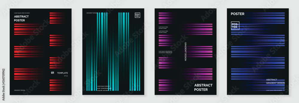 Poster abstract line wave poster background vector set. minimalist cover template with vibrant perspective 