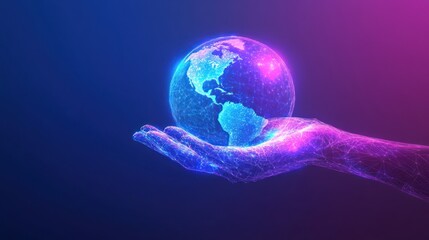Abstract hand holding Earth, futuristic digital art