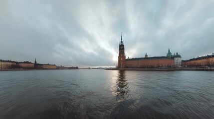 Stockholm Parliament Building by the River at Dawn. Possible use Stock photo