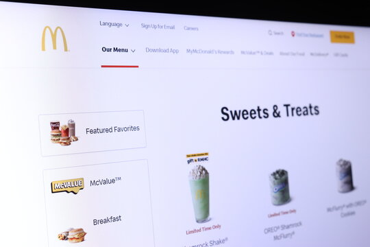 Mcdonald's online menu display featuring breakfast and sweet treat options