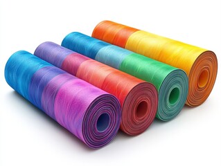 A roll of colorful yarn in various rainbow shades isolated on a white background for crafting and diy projects