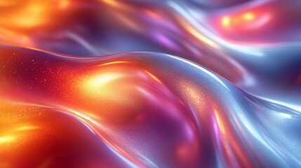 Obraz premium MMesmerizing Metallic Waves: Fiery Orange, Cool Blue, and Purple Create a Shimmering Gradient Effect for Futuristic Photography and Creative Design Inspirationolten Organic 3D Abstract