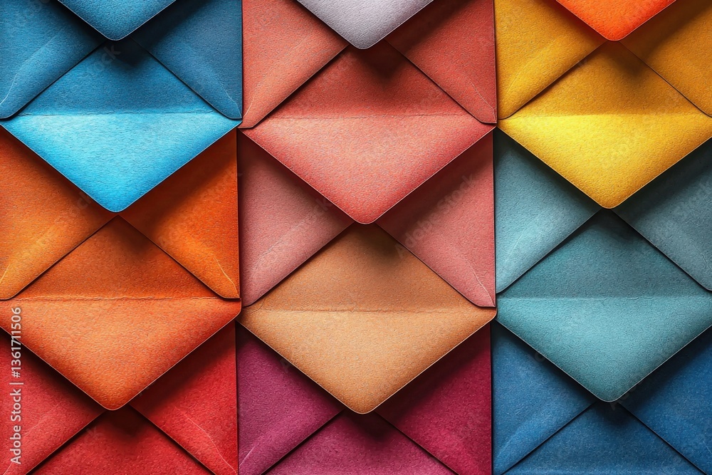 Poster colorful envelopes arranged in a pattern showcasing vibrant hues and textures for creative projects