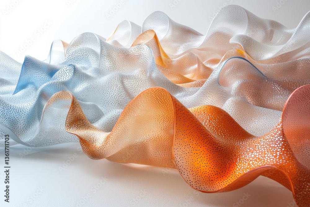Leinwandbilder Colorful undulating sculpture crafted from translucent material showcasing light and texture in an artistic display
