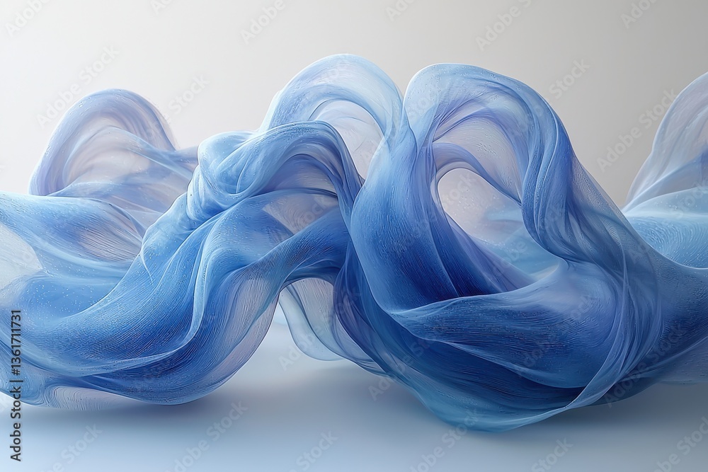 Poster Flowing blue fabric creates a serene abstract design capturing light and movement in a soft, ethereal style
