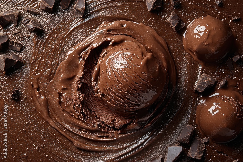 Aufkleber rich chocolate ice cream served on a smooth chocolate sauce base with dark chocolate chunks for an i