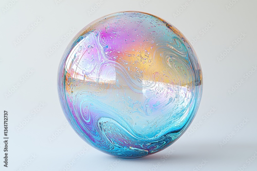 Poster vibrant crystal orb with swirling colors and reflections on a white background
