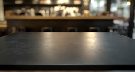 Obraz premium Dark Table Surface in Restaurant with Blurred Background for Mockup