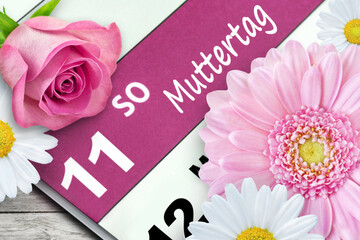 Deutscher Kalender Datum 11. Mai  2025  Muttertag mit Blumen