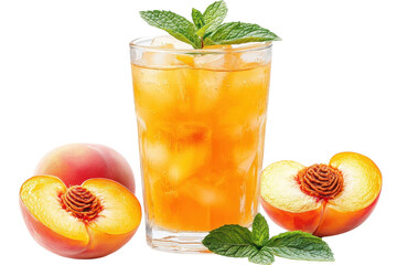 Refreshing Iced Peach Tea, A Summer Delight With Juicy Peaches And Cool Mint Garnishing A Tall Glass Isolated on Transparent Background