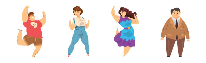 Obraz premium Plump Man and Woman Character with Chubby Stout Body Vector Set