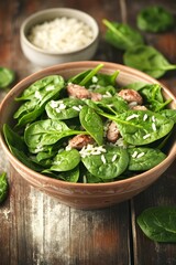 Delicious Spinach Salad with Rice and Meat, Healthy Meal Recipe
