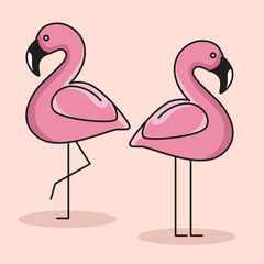 Two cute pink flamingo simple drawing