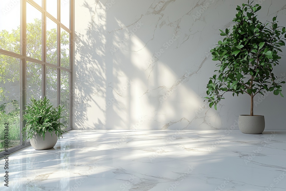 Poster bright and airy indoor space with plants and large windows showcasing natural light in a modern sett