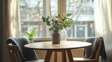 Cozy living room window seat, plants and sunlight. Possible use Home decor, lifestyle photography