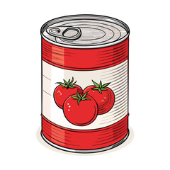 Create a bold vector illustration of a classic tomato can, emphasizing strong lines and vibrant colors.  Focus on impactful design.