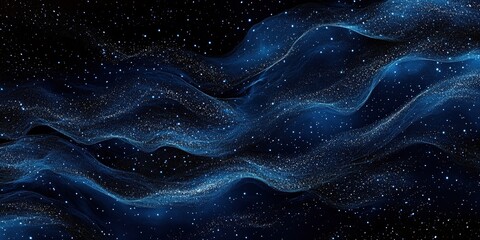 Fototapeta premium Dark blue cosmos swirls with white stars, creating a captivating, mysterious nightscape