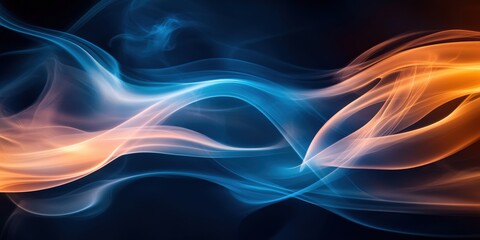 Fototapeta premium Dynamic waves of blue and orange surge across a black canvas, creating a captivating visual energy