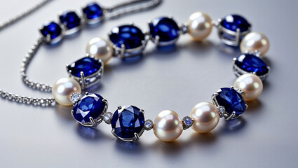 Obraz premium pearl necklace on blue background