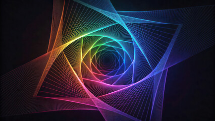 "A mesmerizing luminogram of intersecting geometric lines and shapes, illuminated in RGB hues, creating a sense of depth and three-dimensional volumetric lighting."