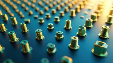 Gold screws on dark blue surface