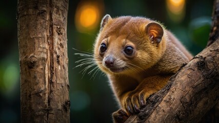 Fototapeta premium A close-up of a small, curious animal perched on a tree branch in a natural setting.