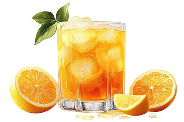 Refreshing Iced Tea With Lemon Slices And Ice Cubes, A Vibrant Summer Drink Perfect For A Hot Day, Illustrated With Bright Colors And A Clean Isolated on Transparent Background