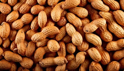 Fototapeta premium Close-up view of roasted peanuts in shells. Many whole nuts densely packed together