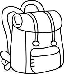 A simple, outlined drawing of a backpack featuring straps and a front pocket, perfect for coloring or educational purposes.