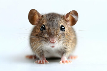 Adorable mouse with round ears, soft brown fur, and bright, curious eyes stares