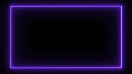 Neon frame with a glowing purple rectangular shape on a dark background.