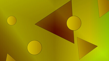 Bright yellow background shows abstract shapes such as circles and triangles in different shades.
